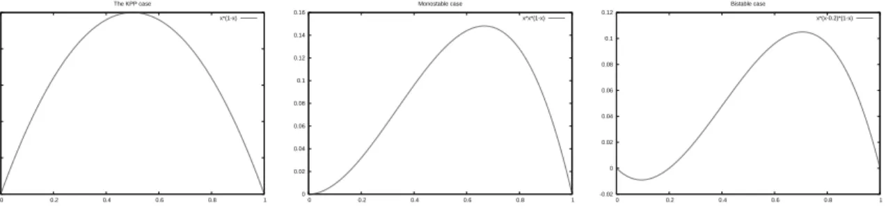 Figure 2.1 – Different type of reaction terms, from left to right: