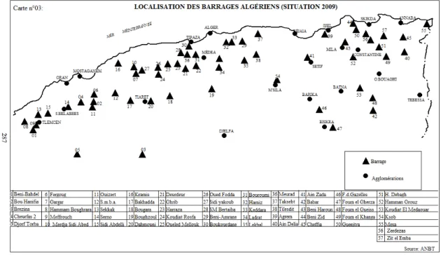 Figure 1 : Localisation des barrages en Algérie 