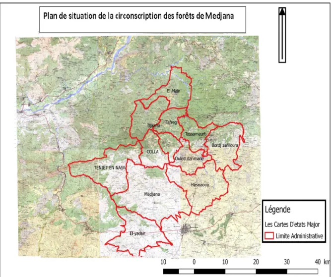Figure 04: Carte de situation de la circonscription des forêts de Medjana                                        (C.F.B.B.A, 2019) 