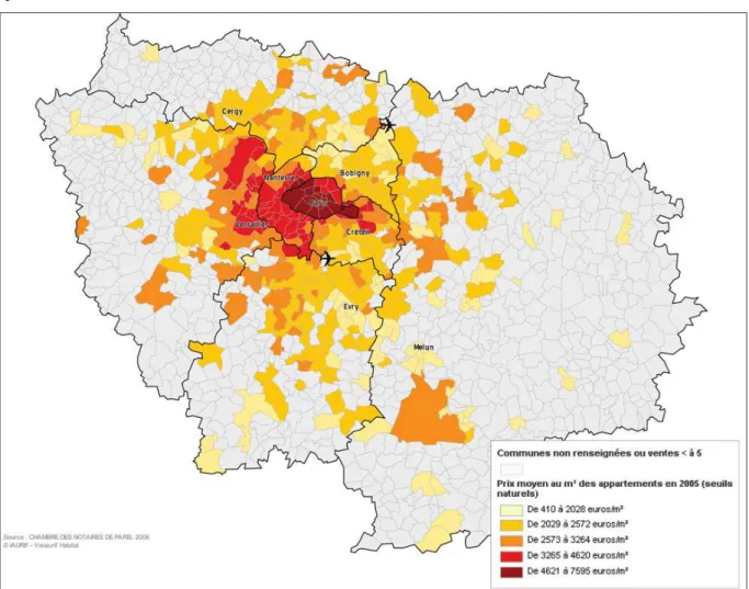 Figure 1. Les prix immobiliers, en 2006, en Ile-de-France 