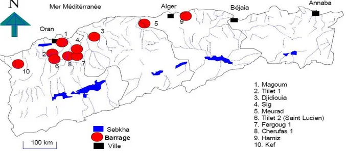 Figure I.7. Localisation des Barrages en 1890. 