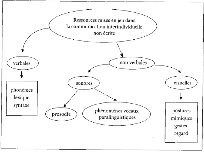 Figure 3 – Ressources mises en jeu dans la pratique de la communication orale inter-individuelle (Di Cristo 2013 : 36)