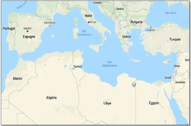 Figure 1: le bassin méditerranéen ( https://www.google.fr/maps/)  