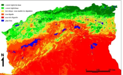 Figure 01 : Carte du couvert végétal de l’Afrique du Nord  (Benslimane et al. 2008 in  