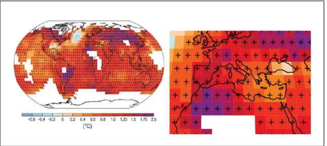 Figure 1 : Changement des températures à la surface terrestre, 1901-2012. (Stéphane et al .,  2018)