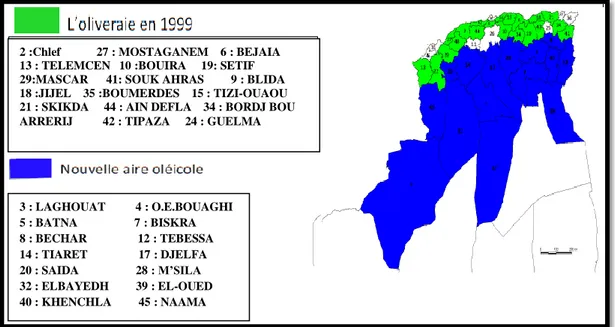 Figure  n° 1 : Carte oléicole d’Algérie (Boukhari, 2013/2014). 