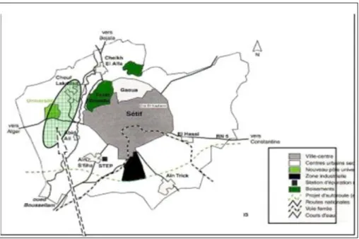 Figure 07 : La localisation du site d’étude dans la commune (PDAU de la commune de Sétif  (échelle : 1/12 500)