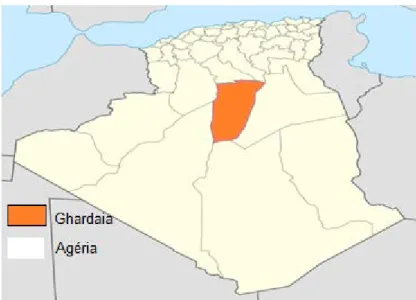 Figure 01 : Carte de position géographique de la wilaya de Ghardaïa (Anonyme, 2019). 