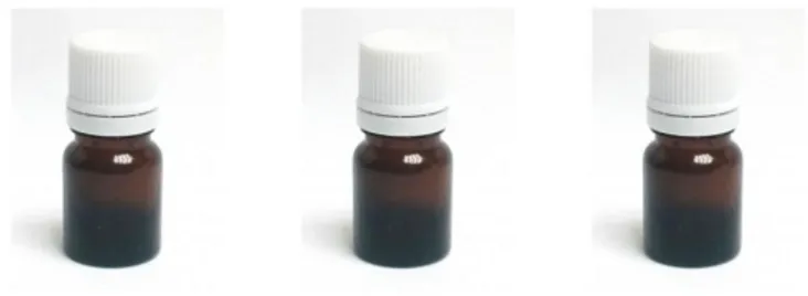 Figure 19: les flacons en verre teinté contenant des huiles essentielles.  2.3. Évaluation de l’activité antifongique  