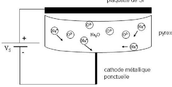 Fig. 3.4  Prin
ipe de la méthode du 
ollage anodique Les molé
ules Na 2 O sont