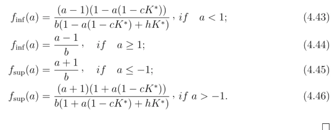 Fig. 4.3 is a representation of the stability regions defined by Theorem 4.3, and associated with the parameter set in Section 4.5.1 when a varies from a = 0.2 to a = 5.5