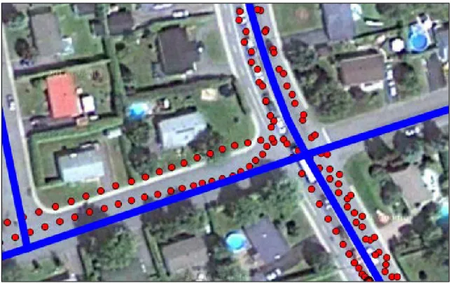 Figure 3.2: Exemple de cas d’imprécision de la trace GPS 3.2.3  Appariement au réseau routier 