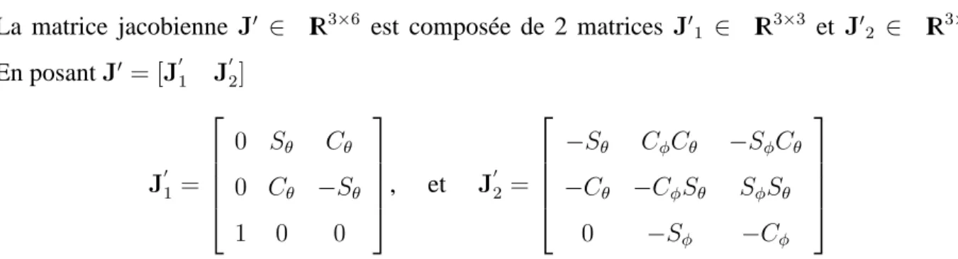 Tableau 4.4 Param´etres de Denavit-Hartenberg du manipulateur associ´e `a J ′