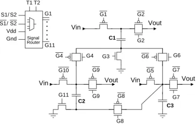 Figure 3.3 Arrangement of switches and capacitors in the SC converter.
