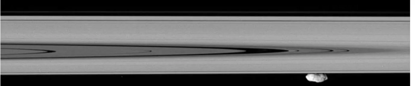 Figure 22 – Le satellite Prom´ eth´ ee, pourrait ˆ etre une source de mat´ eriel pour l’anneau F