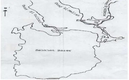 Figure 6 : Réseaux hydrographique de la Sebkhet Bazer-Sakhra (1/50 000) (BAAZIZ,  2012)