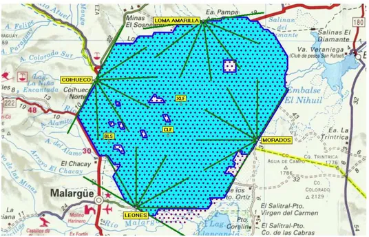 Fig. 2.7 – Statut au mois d’avril 2009 du r´eseau de surface d’Auger (SD). 1660 cuves ont ´et´e d´eploy´ees, 1604 sont en activit´e.