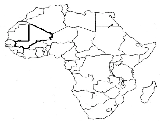 Figure 2.2 : Carte de l'Afrique et localisation du Mali  Source : Ministère de l’apprentissage de la Saskatchewan, 2011 