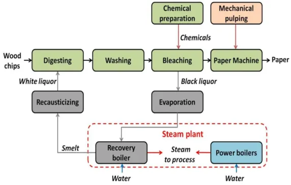 Figure 2-1 : Simplified diagram of the case study Kraft pulp mill 