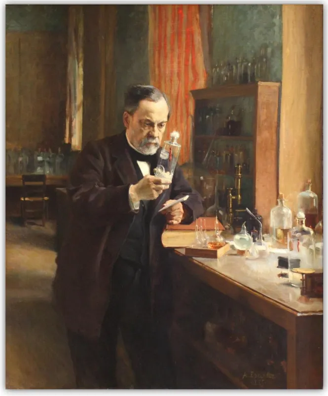 Figure 2: Albert Edelfelt (1854-1905): Louis Pasteur (1885); Oil on canvas (© RMN-Grand  Palais (Musée d'Orsay) / DR), showing Pasteur examining a desiccated spinal cord from a  rabbit experimentally infected with rabies