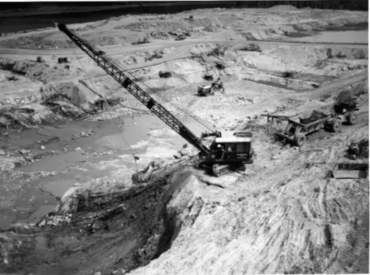 Figure 2-10: 1940 – Construction of Franklin Falls Dam, photograph taken looking downstream to stilling  basin from west abutment, provided by 