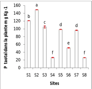 Figure 9 : variation de P-total dans les huit sites expérimentaux après récolte.  