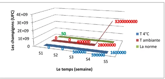 Figure 08 : Evolution des levures et moisissures en fonction du temps et de la température  (variété Y)