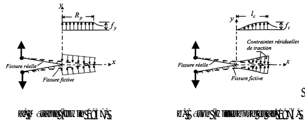 Figure 2.23 - Différence entre le concept de fissuration fictive pour les métaux et pour le  béton (d’après Bouzaiene, 1995) 