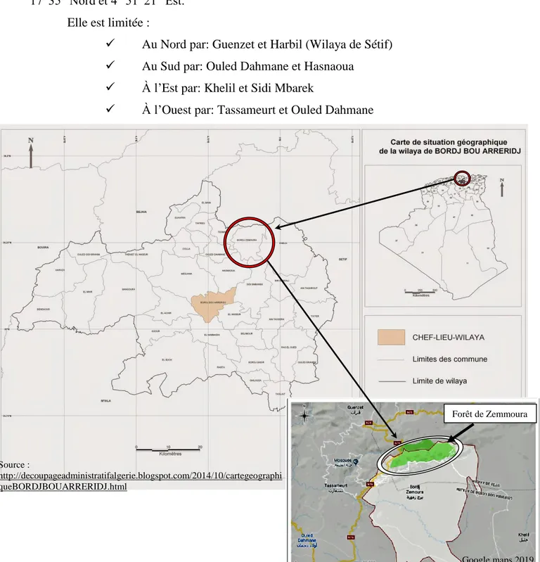 Figure 01: Situation géographique de la zone d’étude (Bordj Zemmoura).  