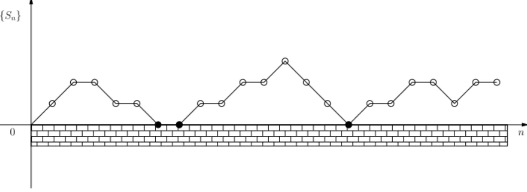 Figure 1.1. Une trajectoire de la marche al´eatoire (p, q) qu’on interpr`ete comme ´etant la repr´esentation d’un polym`ere dirig´e