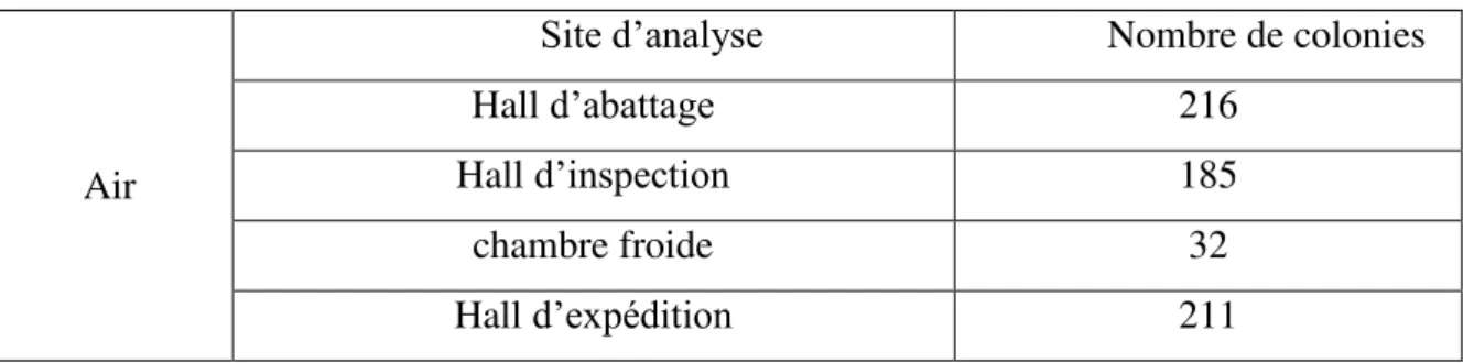 Tableau VII : Les résultats d'analyses d'air. 
