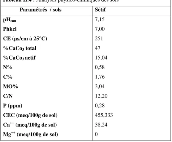 Tableau II.3 : Analyses granulométriques du sol 