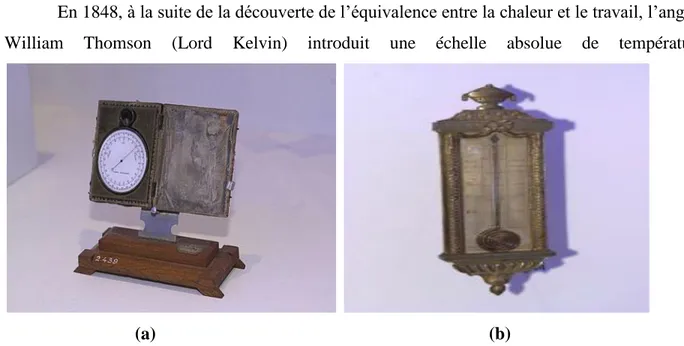 Fig. 1 : Exemples de thermomètre à métal (a) de 1841 et à alcool (b) de 1589 (source : météo 