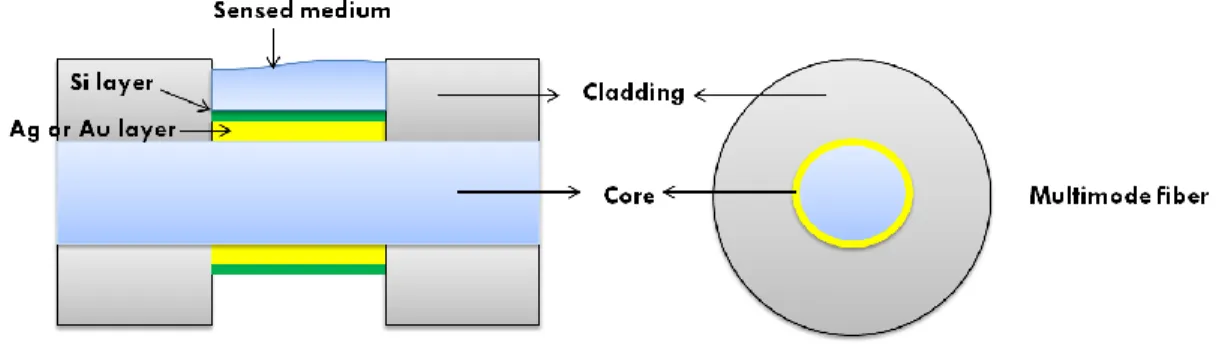 Fig. 4. Silicon-coated metalized Multi-mode optical fiber without using Bragg gratings [21]