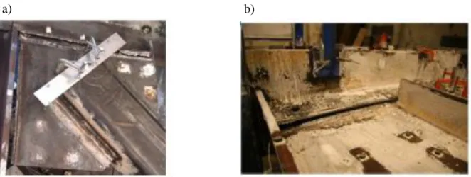 Figure  2.3: a) Brace fracture in SCBF 1; and b) Bolt hole elongation in the web of the beam of  NCBF 4 (Johnson et al