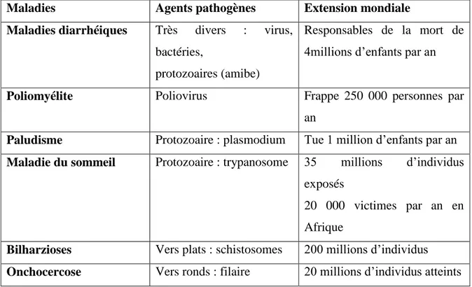 Tableau I : L’extension des maladies liées à l’eau 