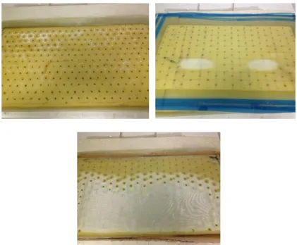 Figure 3-3: Dry spots and resin rich areas in the VARTM samples 