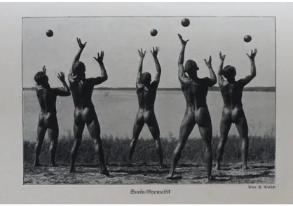 Figure	13	:	Illustration	extraite	de	S URÉN 	Hans,	Surén-Gymnastik	für	Heim,	Beruf	und	Sport.	Für	Männer,	Frauen,	alt	und	 jung,	Dieck,	Stuttgart,	1927	(non	paginée).	