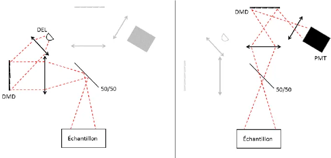 Figure 2.2 : Système ITMS à deux DMDs, en réflexion  2.1.2  Méthode d’acquisition 