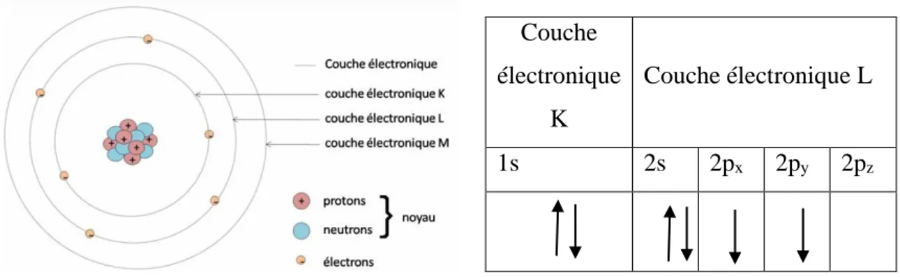 Figure I-1 : Représentation schématique de l’atome de carbone et de ses électrons sur ses  couches électroniques dans son état fondamental [29] 