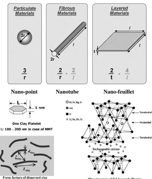 Figure 1-2: Les différents types de nanoargiles et structure cristalline des nano-feuillets[19]