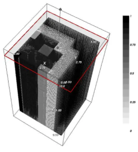 Figure 3.4 – Maillage en trois dimensions d’un quart du cœur nucl´eaire.