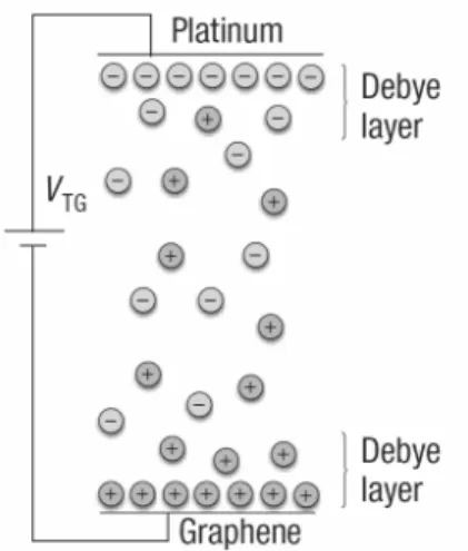 Figure 2.10 Schéma de la formation de la couche de Debye dans un électrolyte. Tiré de [46].