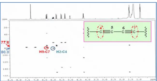 Figure I.1.3.2.8 Spectre HMBC du composé 2 H3-C3 H2-C2 H9-C9 H8-C8 H10-C10 H11-C11  H17-C17 H1-C1 