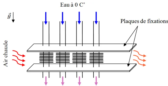 Figure 2.4 : Schéma de circulation des fluides chaud et froid à travers les modèles d'échangeurs 