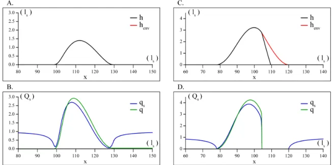 Fig. 2.10: Profils d’une tranche 2D du mod` ele num´ erique. (A.) Hauteur et