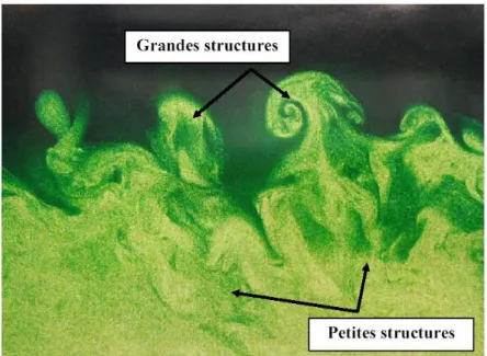 Figure 1.1  La visualisation des structures à grande échelle et petites échelles qui apparaissent dans la  plupart des aspects fondamentaux des écoulements turbulents