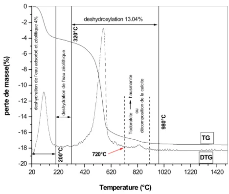 figure ci-dessous : L’argile présente une première perte à partir de 50°C et jusqu’à 200°C, liée
