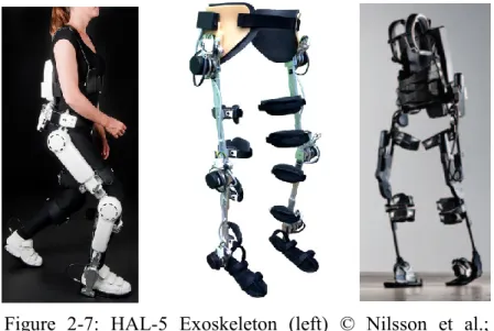Figure 2-7 shows some of the gait restauration exoskeletons. [48-50] 