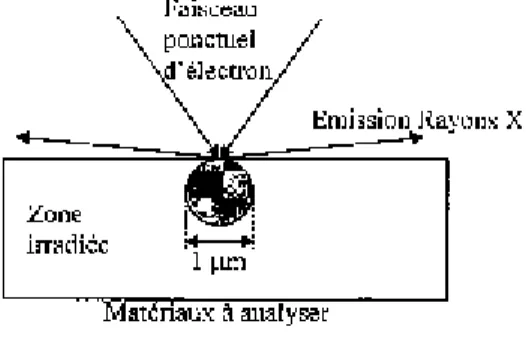Figure - I-3 : Principe de l’analyse par microsonde électronique de Castaing. 